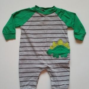 Carter's onesie grey and green with dinosaur